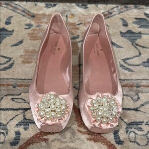 Kate Spade Pink Satin Ballet Flats with Crystal Embellishment